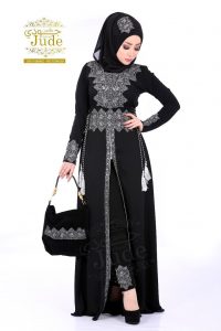 Shukr Black Abaya , front-opened Abaya with Scarft , trousers and Handbag Shukr Abaya