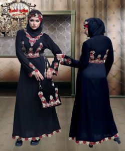 Shrouq Black Abaya red Embroidery