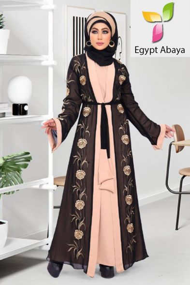 Amal chiffon Abaya embroidered Black in Beige and Coffee