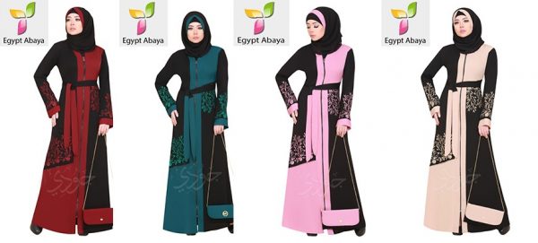 Judee Black Abaya in Pink, Green, Red, Beige with Embroiderey
