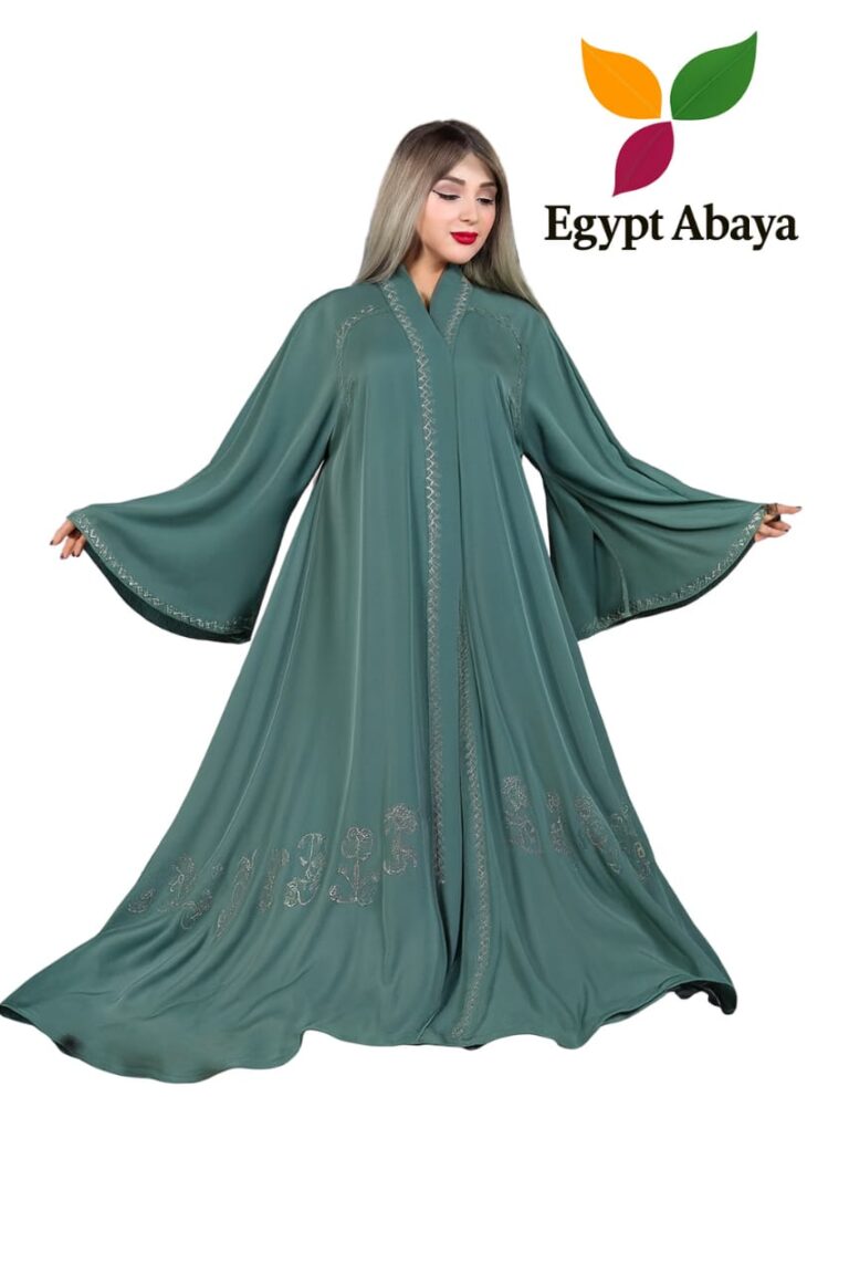 Shop this premium sage green abaya with delicate silver embroidery from Egypt Abaya. Perfect for special occasions and everyday elegance. Free shipping available.