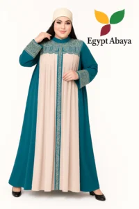 Turquoise embroidered abaya with off-white panels – Egypt Abaya
