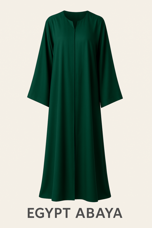 "Elegant green abaya with modest design, wide sleeves, and premium fabric from Egypt Abaya"