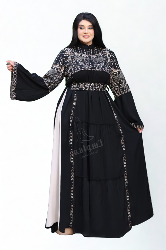Black embroidered abaya with wide sleeves and luxury design from Egypt Abaya.