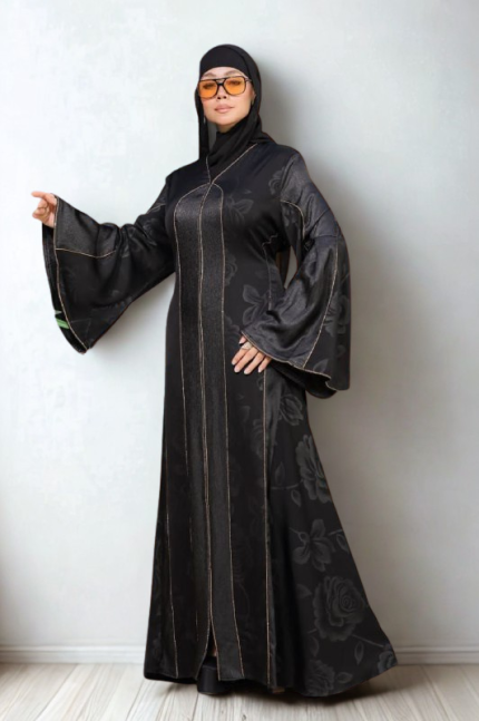 Elegant Black Abaya with Golden Stitching