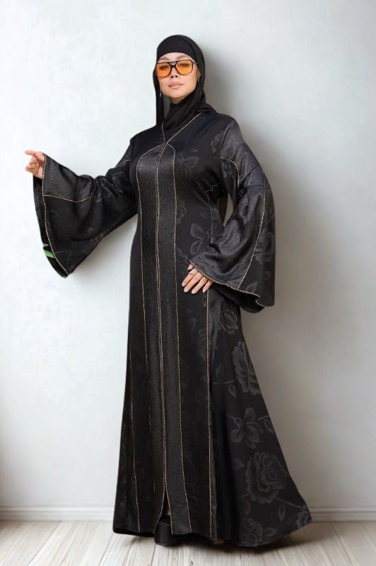 Elegant Black Abaya with Golden Stitching