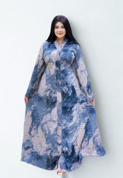 Elegant Plus Size Abaya – Gray Marble Print