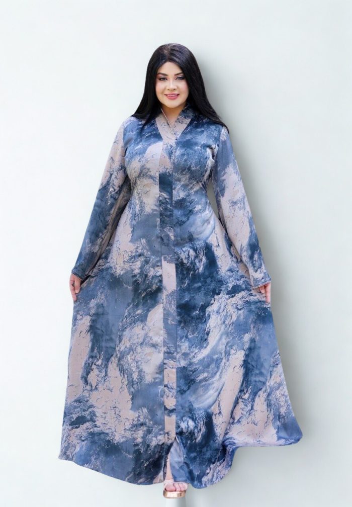 Elegant Plus Size Abaya – Gray Marble Print